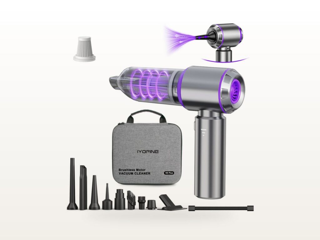IYOFINE 4-in-1 Mini Car Vacuum & Air Duster