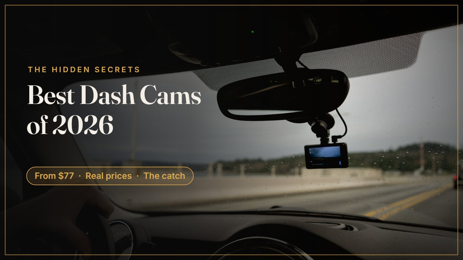 Dash cam mounted behind a rearview mirror while driving